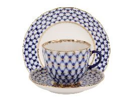 Трехпредметный комплект кофейный форма Тюльпан рисунок Кобальтовая сетка 140 мл арт. 81.10104.00.1