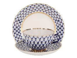 Трехпредметный комплект чайный форма Тюльпан рисунок Кобальтовая сетка арт. 81.10103.90.1