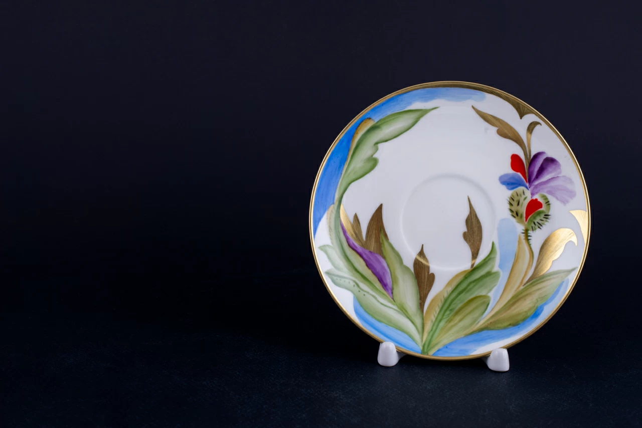 Блюдце Розовый Мак на форме Эллипс, арт 60.14705.00.5,  Блюдце Розовый Мак на форме Эллипс, арт 60.14705.00.5,