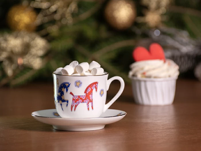 Чашка с блюдцем кофейная форма Ландыш рисунок Год лошади, арт. 81.33974.00.1, 