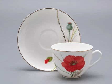 Сервиз чайный форма Весенняя 2 рисунок Маки на 6 персон 14 предметов, арт. 81.34140.00.1, 