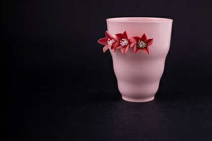 Бокал для салфеток, форма Флора фарфора, Розовый с розовым крупным цветком, арт 60.06880.00.1