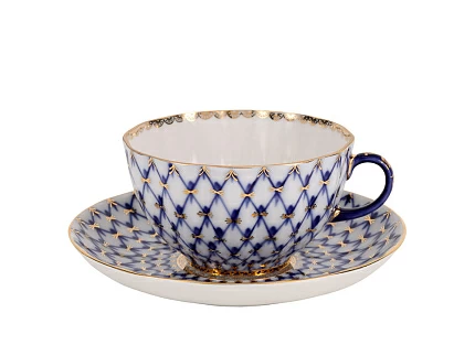 Трехпредметный комплект чайный форма Тюльпан рисунок Кобальтовая сетка арт. 81.10103.90.1