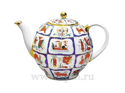 Чайник доливной форма Тюльпан рисунок Русский лубок 2000 мл арт. 80.05526.00.1, 