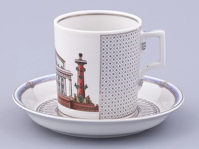 Чашка с блюдцем чайная, форма Гербовая, рисунок Серебряный город 3, арт. 81.32586.00.1 Чашка с блюдцем чайная, форма Гербовая, рисунок Серебряный город 3, арт. 81.32586.00.1