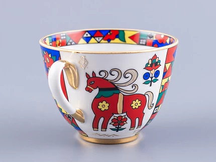 Чашка с блюдцем чайная 250 мл форма Весенняя рисунок Народные узоры арт. 81.18073.00.1