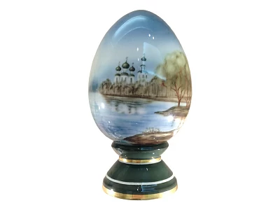 Яйцо пасхальное на подставке большой размер форма Императорская рисунок Весна арт. 80.60617.00.1