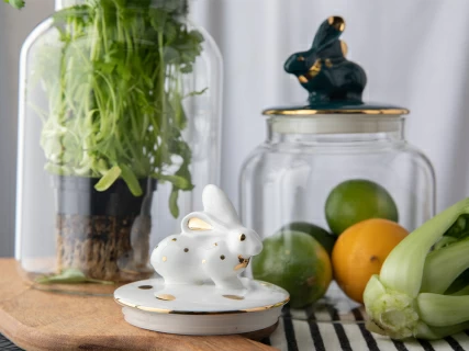 Подарочный набор Банка с фарфоровой крышкой Кролик золото арт. 14.10078.07, 