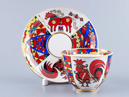 Чашка с блюдцем чайная 250 мл форма Весенняя рисунок Народные узоры арт. 81.18073.00.1