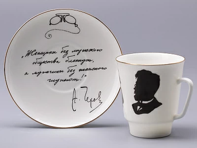 Чашка с блюдцем 165 мл форма Майская рисунок Русские писатели Чехов, арт. 81.31160.00.1 Чашка с блюдцем 165 мл форма Майская рисунок Русские писатели Чехов, арт. 81.31160.00.1