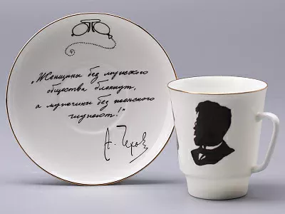 Чашка с блюдцем 165 мл форма Майская рисунок Русские писатели Чехов, арт. 81.31160.00.1