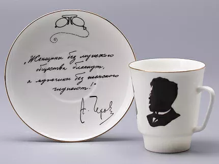 Чашка с блюдцем 165 мл форма Майская рисунок Русские писатели Чехов, арт. 81.31160.00.1
