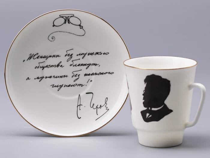 Чашка с блюдцем 165 мл форма Майская рисунок Русские писатели Чехов, арт. 81.31160.00.1,  Чашка с блюдцем 165 мл форма Майская рисунок Русские писатели Чехов, арт. 81.31160.00.1,