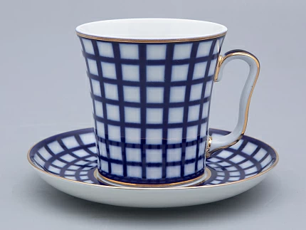 Бокал с блюдцем Ленинградский Кобальтовая клетка 360 мл арт. 81.17615.00.1