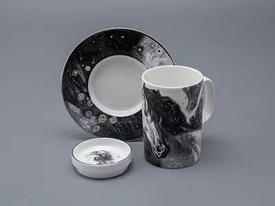 Бокал с блюдцем и крышкой 400 мл в подарочной упаковке, форма top рисунок Черный мустанг, арт 81.34276.00.1