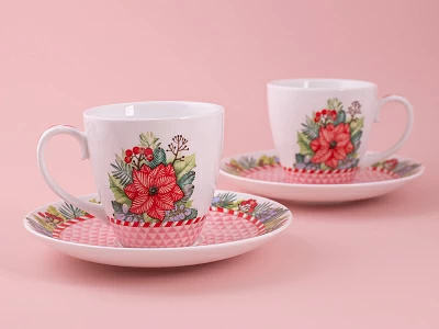 Набор бокалов с блюдцем 2шт форма Весна, рисунок Зимняя история (розовый) арт. 81.11374.00.1