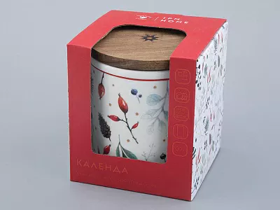 Банка с деревянной крышкой (средняя 120мм) форма Стандартная рисунок Календа арт. 42.00039.00.1