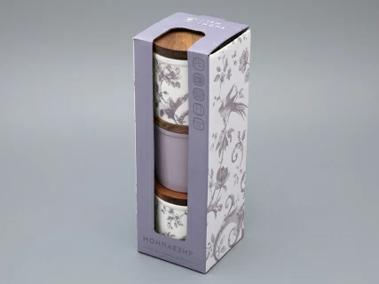 Набор банок с деревянной крышкой (3 предмета) форма Стандартная, рисунок Monplaisir Violet, арт 42.00062.00.1, 