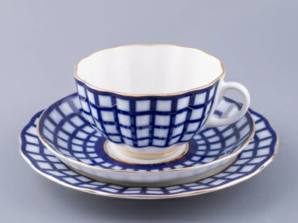 Сервиз чайный форма Тюльпан рисунок Кобальтовая клетка, 6 персон 20 предметов, арт. 81.15116.01.1, 