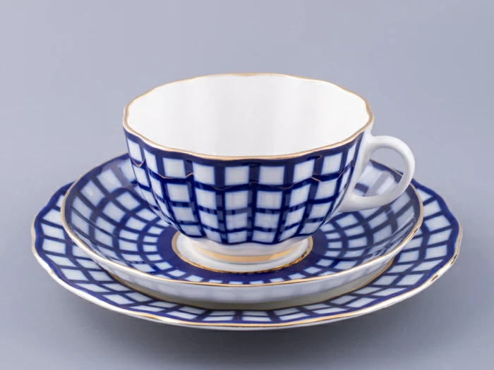 Сервиз чайный форма Тюльпан рисунок Кобальтовая клетка, 6 персон 20 предметов, арт. 81.15116.01.1, 