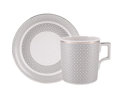 Чашка с блюдцем чайная форма Гербовая рисунок Зазеркалье. Квадраты ( мет.), арт. 81.27713.00.1, 