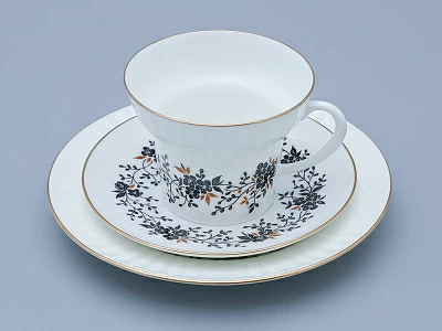 Трехпредметный комплект чайный форма Волна рисунок Тонкие веточки 155 мл арт. 81.14404.00.1