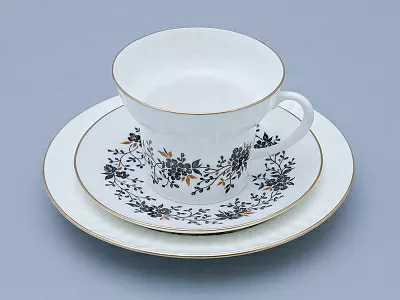 Трехпредметный комплект чайный форма Волна рисунок Тонкие веточки 155 мл арт. 81.14404.00.1