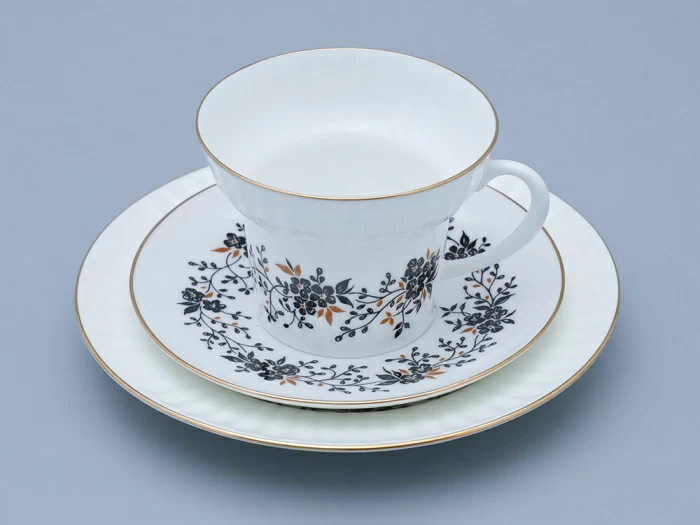 Трехпредметный комплект чайный форма Волна рисунок Тонкие веточки 155 мл арт. 81.14404.00.1, 