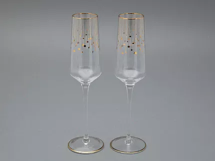 Набор из 2-х бокалов для шампанского 230 мл в подарочной упаковке, рисунок Азур золотой, арт 14.11448.07