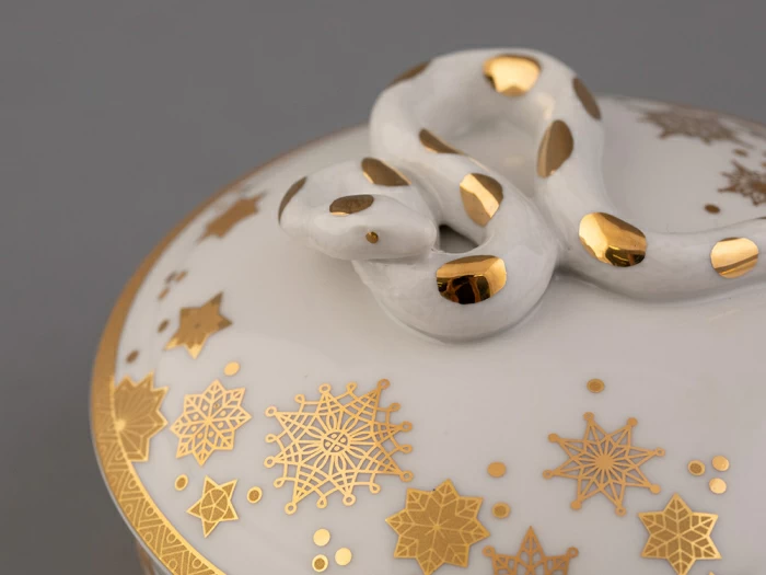 Туалетная коробочка форма Круглая. Змея, рисунок Золотая змейка, арт. 80.48226.00.1, 