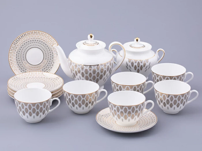 Сервиз чайный на 6 персон 14 предметов форма Весенняя 2 рисунок Саламандра Грей, арт. 81.31630.00.1, 