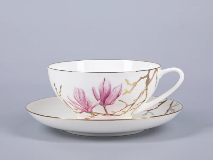 Чашка с блюдцем чайная 300мл, форма Купольная, рисунок Магнолия, арт 81.29660.00.1, 