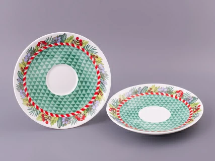 Набор бокалов с блюдцем 2шт форма Весна, рисунок Зимняя история (зеленый) арт. 81.11373.00.1, 