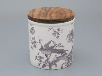 Банка с деревянной крышкой (средняя 120мм) форма Стандартная, рисунок Monplaisir Violet, арт 42.00060.00.1, 