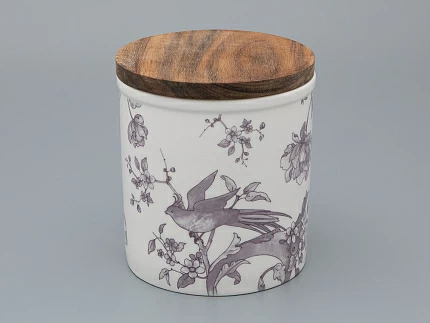 Банка с деревянной крышкой (средняя 120мм) форма Стандартная, рисунок Monplaisir Violet, арт 42.00060.00.1 Банка с деревянной крышкой (средняя 120мм) форма Стандартная, рисунок Monplaisir Violet, арт 42.00060.00.1