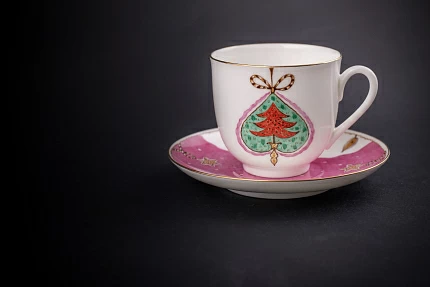 Чашка с блюдцем кофейная, форма Ландыш, рисунок Елочка, арт 61.21045.00.1