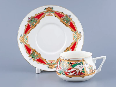 Чашка с блюдцем кофейная 180 мл.,  форма Билибина 1, рисунок Сказочные птицы арт. 81.16211.00.1