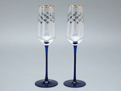 Набор (2 бокала для шампанского) 200 мл, Кобальтовая сетка арт. 14.11449.07,  Набор (2 бокала для шампанского) 200 мл, Кобальтовая сетка арт. 14.11449.07,