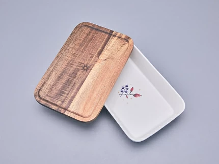 Набор для запекания с деревянной крышкой (2 предмета), в подарочной упаковке, форма Стандартная, рисунок Календа, арт 42.00073.00.1