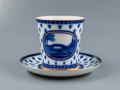 Бокал с блюдцем, форма Ленинградский, рисунок Верхне-Лебяжий мост, арт 81.27423.00.1