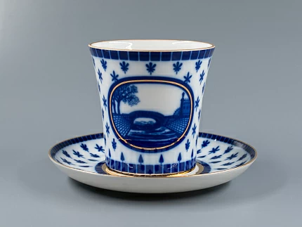 Бокал с блюдцем, форма Ленинградский, рисунок Верхне-Лебяжий мост, арт 81.27423.00.1