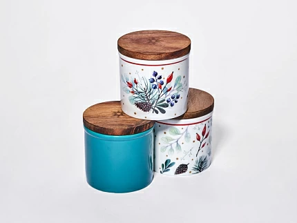 Набор банок 80 мм с деревянной крышкой (3 предмета), в подарочной упаковке, форма Стандартная, рисунок Календа, арт 42.00071.00.1