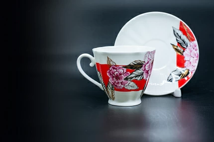 Чашка с блюдцем Красная Роза, на форме Гвоздика, арт 61.20991.00.1