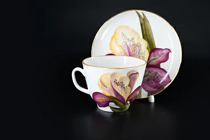 Чашка с блюдцем Пурпурный день, на форме Подарочная, арт 41.00176.00.1