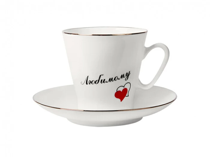 Чашка с блюдцем кофейная 80 мл.,  форма Черный кофе, рисунок Сердечки 2 (Любимому) арт. 81.16017.00.1, 