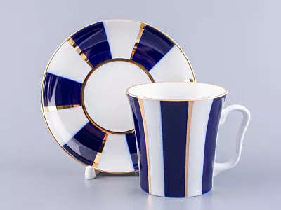 Бокал с блюдцем 360 мл форма Ленинградский рисунок Кобальтовые полосы арт. 81.14856.00.1