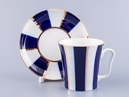 Бокал с блюдцем 360 мл форма Ленинградский рисунок Кобальтовые полосы арт. 81.14856.00.1 Бокал с блюдцем 360 мл форма Ленинградский рисунок Кобальтовые полосы арт. 81.14856.00.1