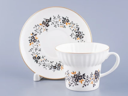 Чашка с блюдцем кофейная 155 мл форма Волна рисунок Тонкие веточки арт. 81.14403.00.1, 