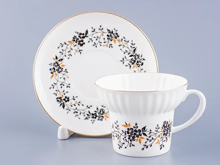 Чашка с блюдцем кофейная 155 мл форма Волна рисунок Тонкие веточки арт. 81.14403.00.1