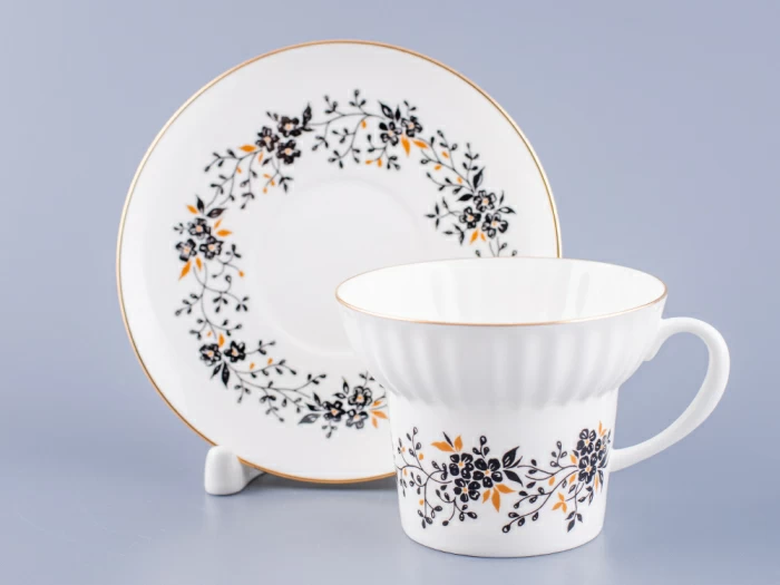 Чашка с блюдцем кофейная 155 мл форма Волна рисунок Тонкие веточки арт. 81.14403.00.1, 